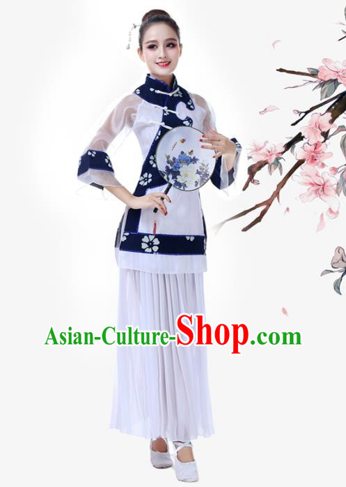 China Fan Dance Garment Costume Female Group Dance Clothing Jiaozhou Yangko Performance White Uniforms