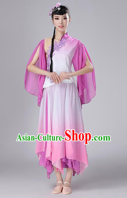 Top Chinese Traditional Fan Dance Performance Clothing Classical Dance Purple Dress Outfits Woman Solo Dance Garment Costume