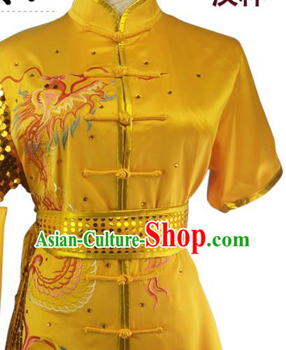 Top Chinese Martial Arts Competition Clothing Southern Boxing Performance Embroidered Yellow Outfits Wushu Kung Fu Garment Costume
