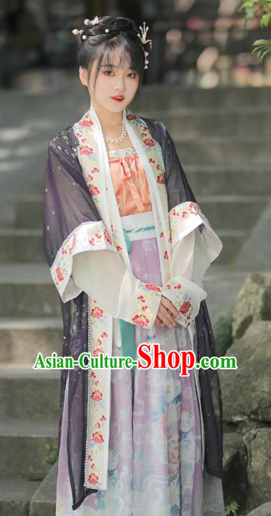 China Traditional Song Dynasty Historical Clothing Ancient Young Lady Embroidered Dress Hanfu Garments