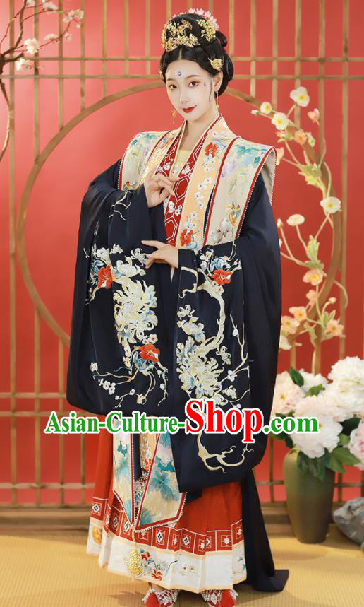 China Song Dynasty Court Woman Historical Clothing Ancient Imperial Empress Embroidered Hanfu Dress Garments Complete Set