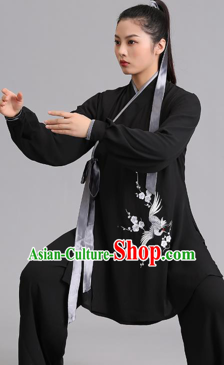 Chinese Kung Fu Tai Chi Training Clothing Martial Arts Embroidered Plum Garments Tai Ji Group Competition Black Outfits