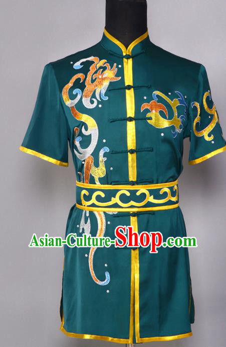 China Southern Boxing Competition Atrovirens Uniforms Martial Arts Clothing Kung Fu Performance Apparels Cudgel Play Garment Costumes