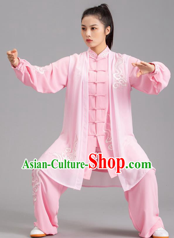 Chinese Tai Ji Embroidered Clouds Pink Outfits Tai Chi Performance Clothing Martial Arts Kung Fu Competition Garments