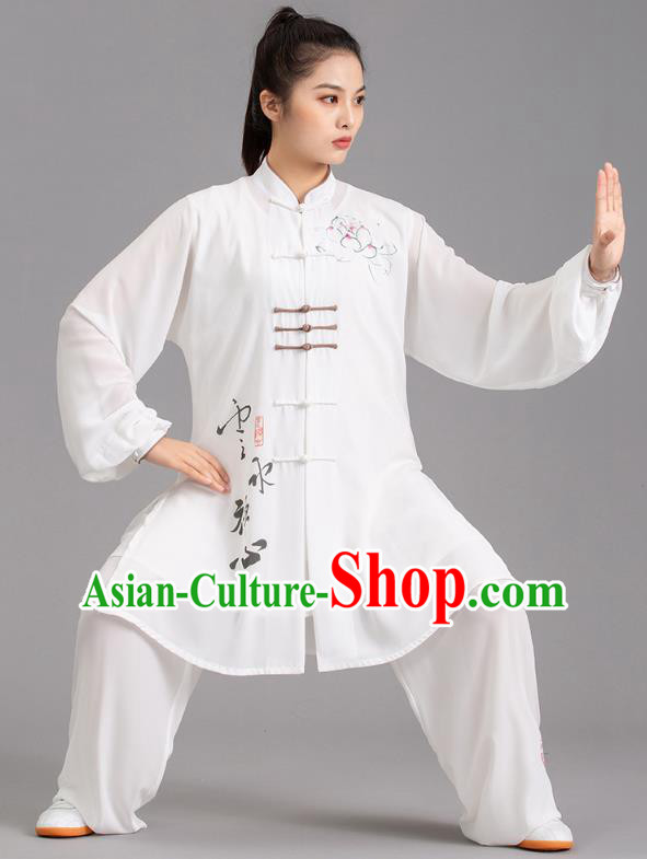 Chinese Martial Arts Competition Garments Tai Ji Ink Painting White Outfits Tai Chi Kung Fu Performance Clothing