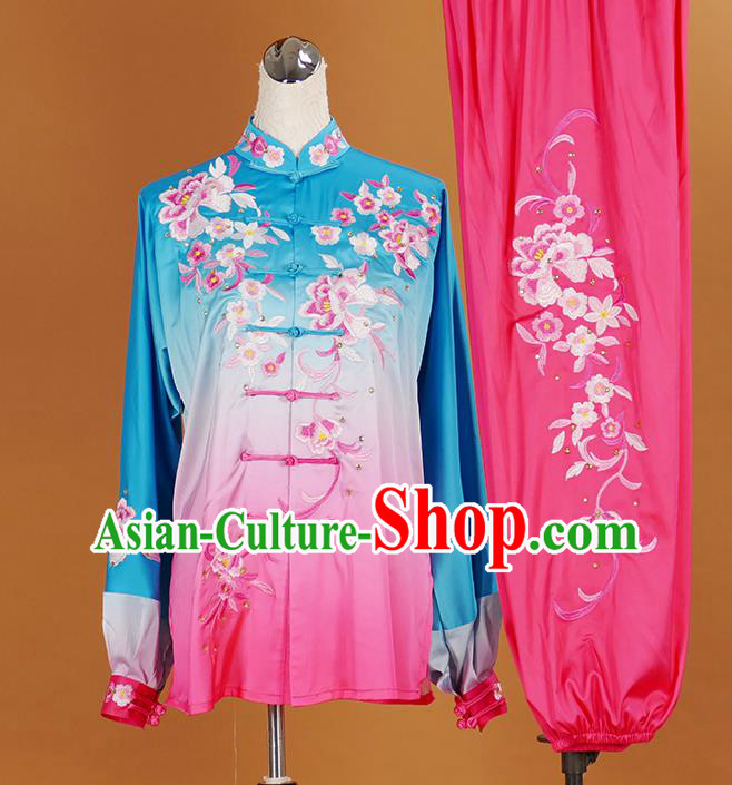 Chinese Wushu Competition Garment Costume Kung Fu Tai Chi Performance Suits Martial Arts Embroidered Flowers Outfits