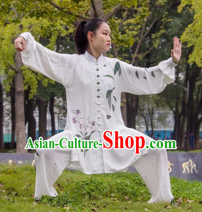 Chinese Martial Arts Printing White Outfits Kung Fu Wushu Competition Clothing Tai Chi Sword Performance Suits