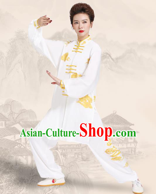 Chinese Kung Fu Wushu Competition Clothing Tai Chi Sword Performance Suits Martial Arts Printing White Outfits