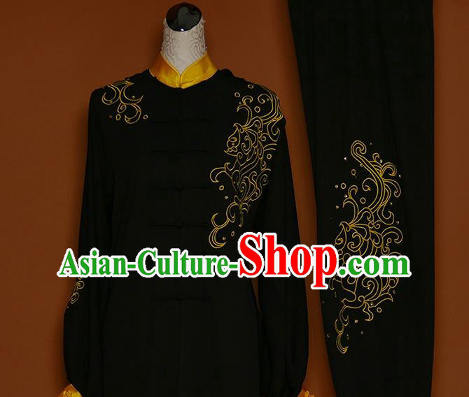 Chinese Tai Ji Training Clothing Tai Chi Sword Performance Suits Martial Arts Competition Embroidered Black Outfits