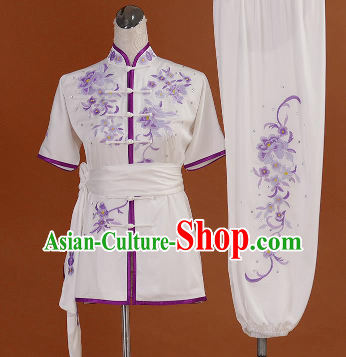 Chinese Kung Fu Tai Ji Training Clothing Wushu Performance Suits Martial Arts Competition Embroidered Wisteria Outfits