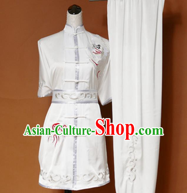Chinese Tai Chi Performance White Suits Martial Arts Competition Embroidered Outfits Kung Fu Tai Ji Training Clothing