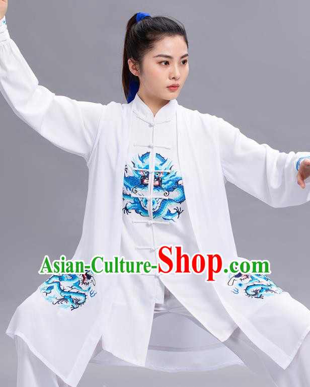 Chinese Tai Ji Chuan Embroidered Dragon Black Outfits Tai Chi Kung Fu Competition Clothing Martial Arts Performance Garments