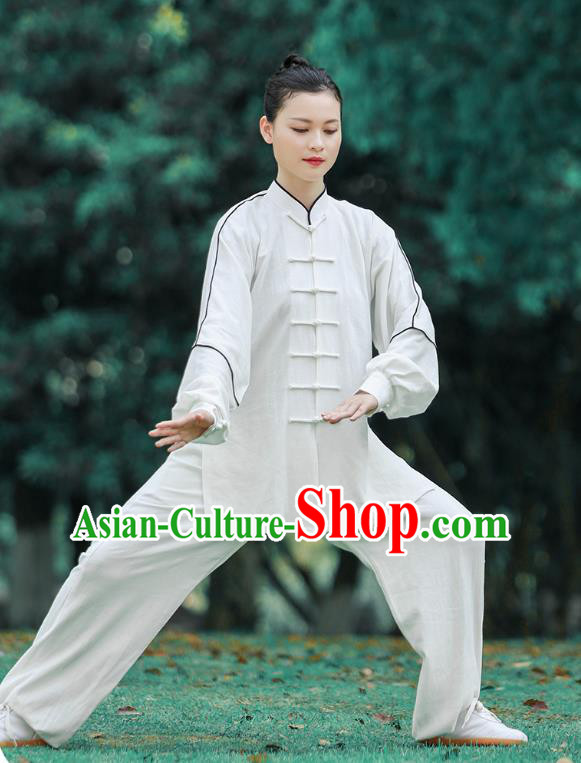 Chinese Kungfu Performance Suits Tai Ji Chuan White Long Sleeve Outfits Tai Chi Group Competition Clothing Martial Arts Garment