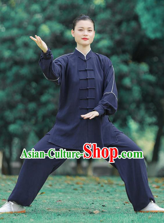 Chinese Martial Arts Garment Kungfu Performance Suits Tai Ji Chuan Navy Long Sleeve Outfits Tai Chi Group Competition Clothing