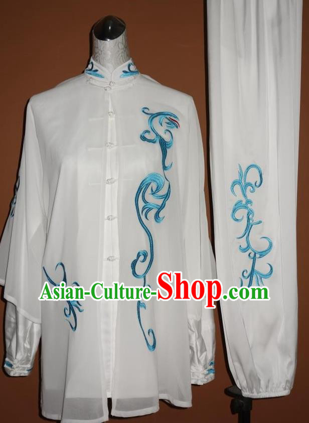 Chinese Kung Fu Competition Suits Martial Arts Embroidered White Outfits Tai Chi Performance Garment Costume