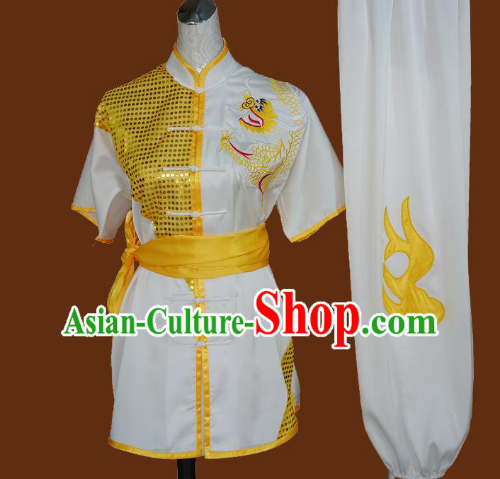 China Wushu Kongfu Sequins Garment Costumes Martial Arts Embroidered Dragon Clothing Nanquan Boxing Training Suits Kung Fu Uniforms