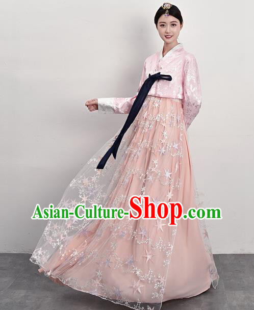 Korea Ancient Female Garment Costumes Korean Palace Princess Pink Blouse and Dress Outfits Traditional Asian Court Dress