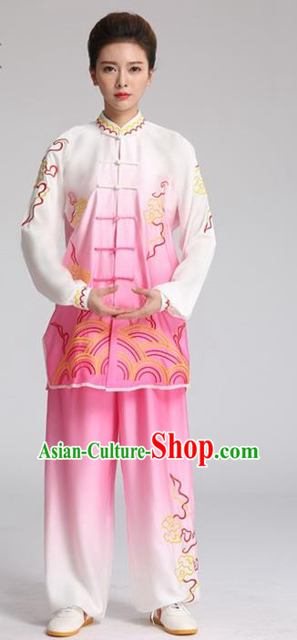 China Tai Chi Martial Arts Clothing Kung Fu Competition Outfits Tai Ji Training Embroidered Pink Suits
