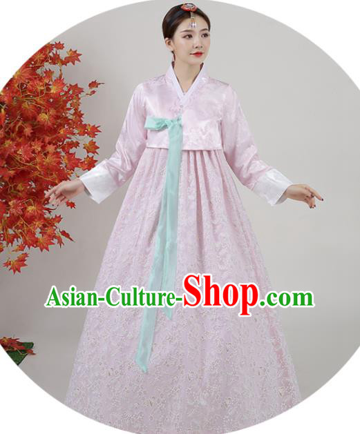 Asian Korea Ancient Bride Garment Costumes Court Pink Blouse and Dress Classical Dance Outfits Korean Traditional Wedding Dress