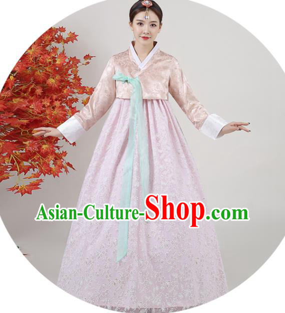 Korean Traditional Wedding Dress Asian Korea Ancient Bride Garment Costumes Court Champagne Blouse and Pink Dress Classical Dance Outfits