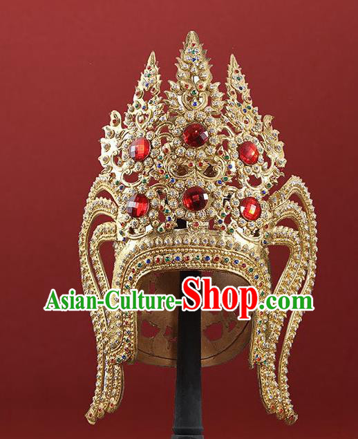 Asian Thailand Court King Royal Crown Thai Stage Performance Golden Hat Headwear