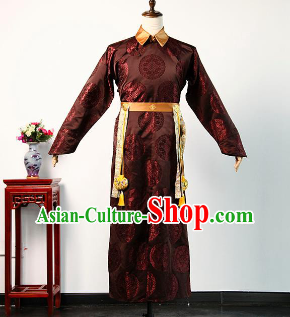 Chinese Qing Dynasty Childe Casual Costume Ancient Prince Clothing TV Story of Yanxi Palace Fucha Fu Heng Brown Robe