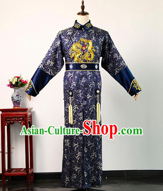 Chinese Qing Dynasty Manchu Childe Costume Ancient Noble Prince Clothing TV Story of Yanxi Palace Royal Highness Navy Long Robe