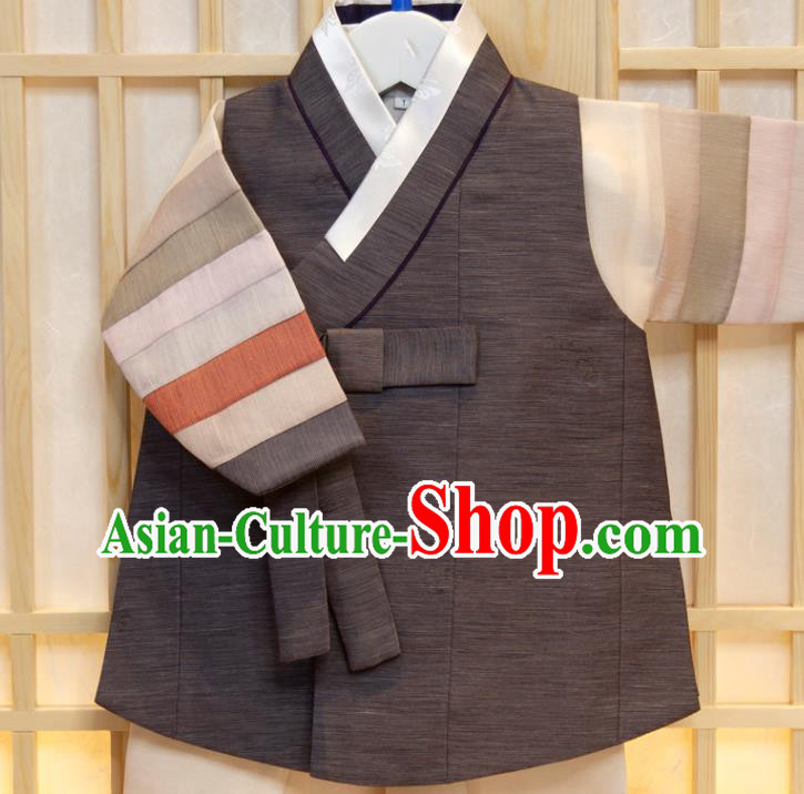 Korea Grey Vest Beige Shirt and Pants Children Garment Costumes Korean Boys Prince Birthday Hanbok Traditional Fashion Clothing