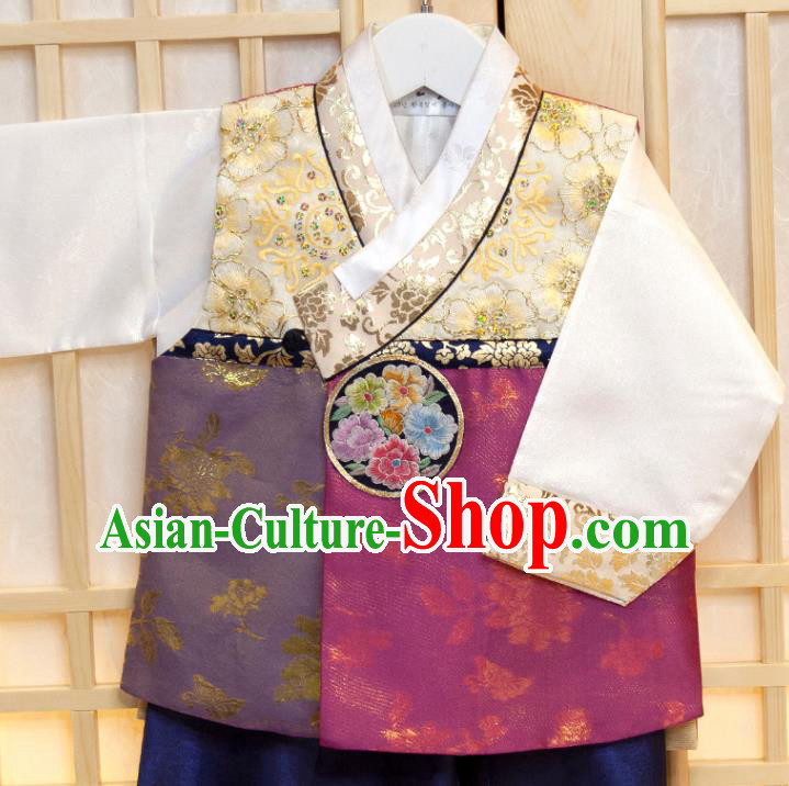 Korea Children Garment Vest White Shirt and Navy Pants Boys Prince Birthday Hanbok Costumes Korean Traditional Fashion Clothing