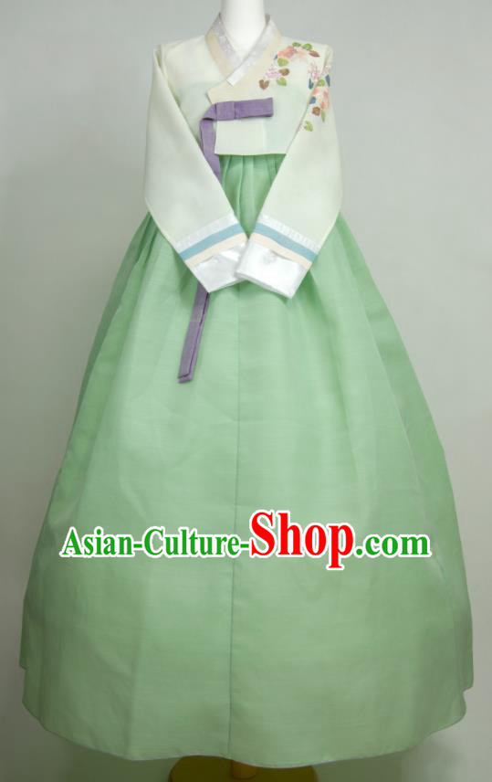 Korea Traditional Wedding Celebration Clothing Korean Court Hanbok Beige Blouse and Green Dress Classical Bride Fashion Costumes