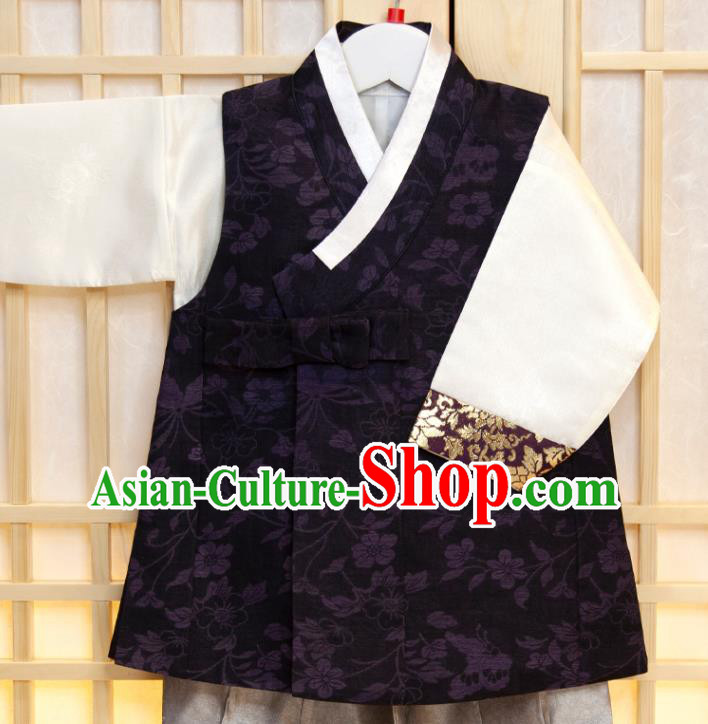 Korea Children Garment Black Vest White Shirt and Grey Pants Boys Prince Birthday Fashion Costumes Korean Traditional Hanbok Clothing