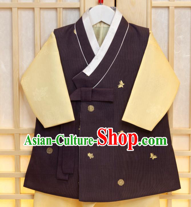 Korean Traditional Hanbok Clothing Korea Children Garment Purple Vest Yellow Shirt and Pants Boys Prince Birthday Fashion Costumes
