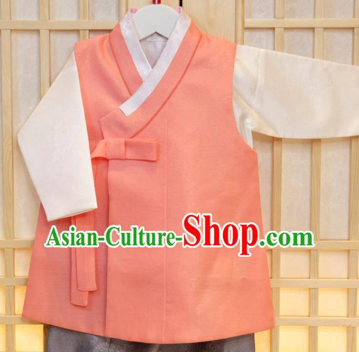 Korean Children Festival Pink Vest Beige Shirt and Grey Pants Traditional Garment Costumes Hanbok Clothing Korea Boys Prince Fashion