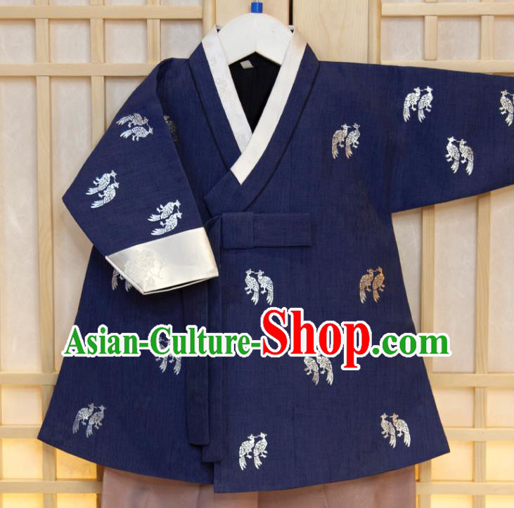 Korea Boys Prince Fashion Korean Children Festival Navy Shirt and Khaki Pants Traditional Garment Costumes Hanbok Clothing