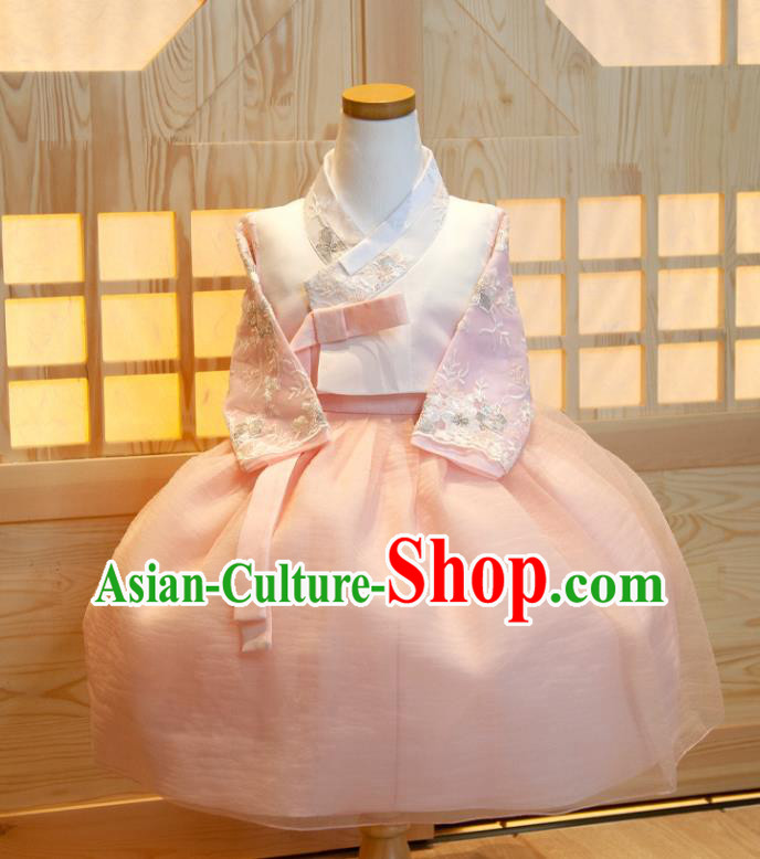Korea Children Princess Hanbok Clothing Girl Festival Fashion White Shirt and Pink Dress Korean Traditional Garment Costumes