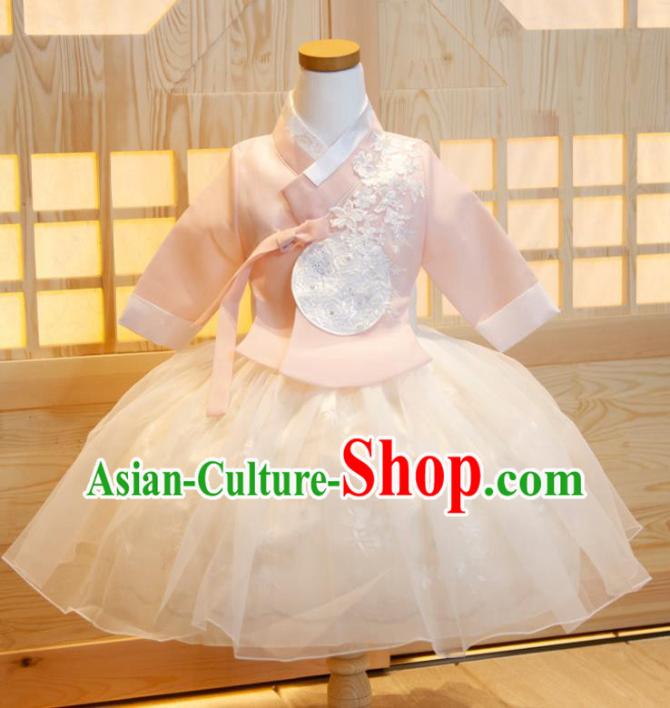 Korean Children Festival Fashion Pink Shirt and White Dress Korea Traditional Garment Costumes Girl Princess Hanbok Clothing