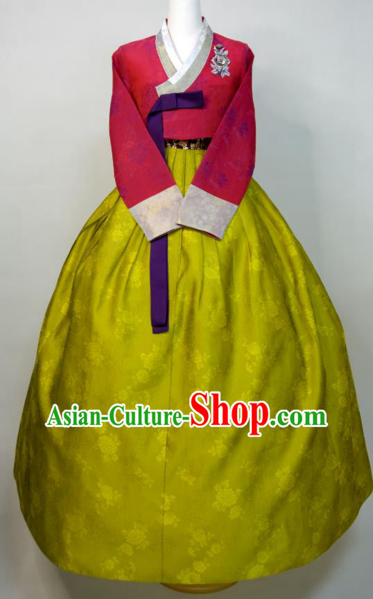 Korean Festival Ceremony Clothing Woman Fashion Wine Red Blouse and Green Dress Traditional Wedding Costumes Court Bride Hanbok