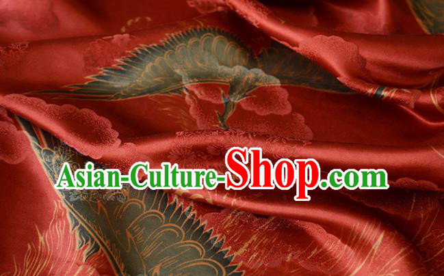 Chinese Silk Fabric Red Gambiered Guangdong Gauze High Quality Cheongsam Cloth Classical Cranes Pattern DIY Satin Fabric