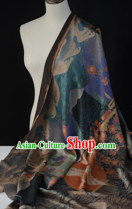 Chinese Silk Fabric Gambiered Guangdong Gauze High Quality Cheongsam Cloth Classical Crane Pattern DIY Satin Fabric