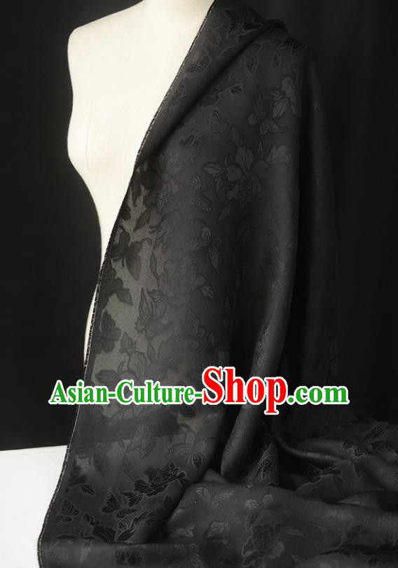 Chinese Classical Peony Butterfly Pattern DIY Fabric Silk Fabric Black Gambiered Guangdong Gauze High Quality Cheongsam Cloth