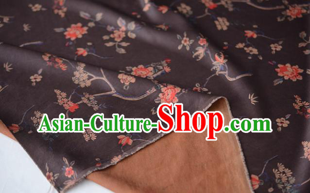Chinese Brown Gambiered Guangdong Gauze High Quality Cheongsam Cloth Classical Peony Pattern DIY Satin Fabric Silk Fabric