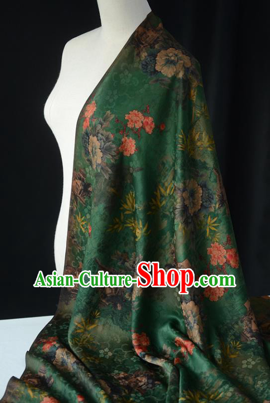 Chinese Classical Peony Bamboo Pattern DIY Fabric Silk Fabric Green Gambiered Guangdong Gauze High Quality Cheongsam Cloth