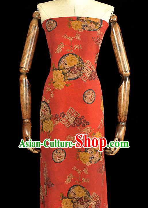 Chinese Red Gambiered Guangdong Gauze Cheongsam Cloth Classical Peony Pattern DIY Satin Fabric Silk Fabric