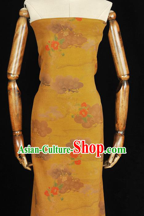 Chinese Cheongsam Cloth Traditional Flowers Pattern DIY Fabric Silk Fabric Yellow Gambiered Guangdong Gauze