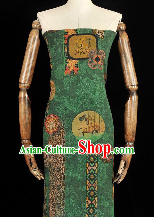 Chinese Traditional Flowers Pattern Dress Fabric Cheongsam Silk Cloth Green Gambiered Guangdong Gauze