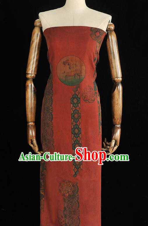Chinese Dark Red Gambiered Guangdong Gauze Traditional Flowers Pattern Dress Fabric Cheongsam Silk Cloth