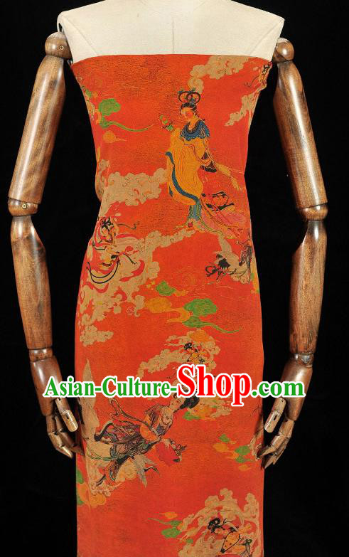 Chinese Traditional Lingbo Fairy Pattern Dress Fabric Silk Cloth Cheongsam Red Gambiered Guangdong Gauze