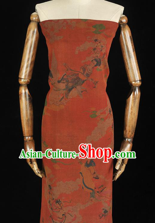 Chinese Cheongsam Rust Red Gambiered Guangdong Gauze Traditional Lingbo Fairy Pattern Dress Fabric Silk Cloth