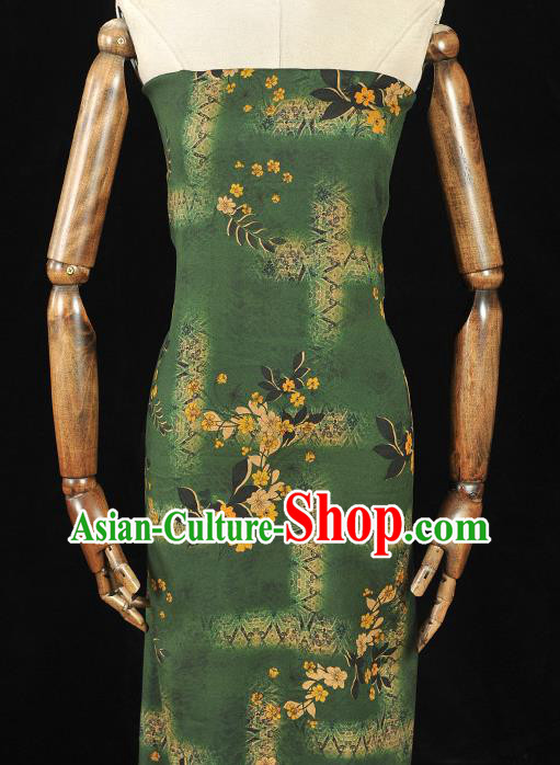 Chinese Cheongsam Silk Cloth Tang Suit Green Gambiered Guangdong Gauze Traditional Flowers Pattern Dress Fabric
