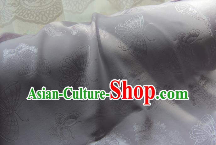 Chinese Traditional Cheongsam Jacquard Drapery Silk Fabric Classical Butterfly Pattern Brocade Lilac Satin Cloth